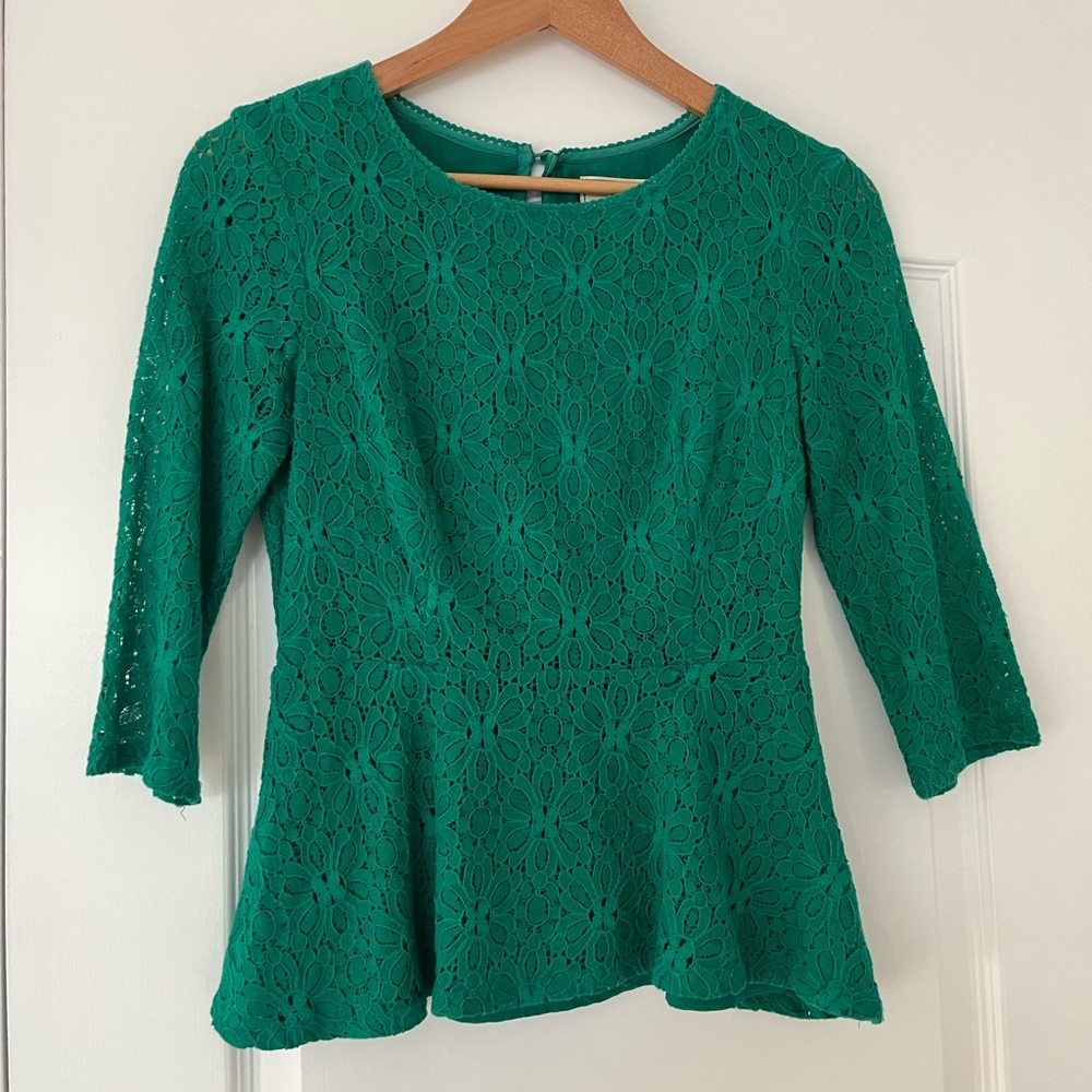 Green Lace Moulinette Soeurs Peplum Blouse